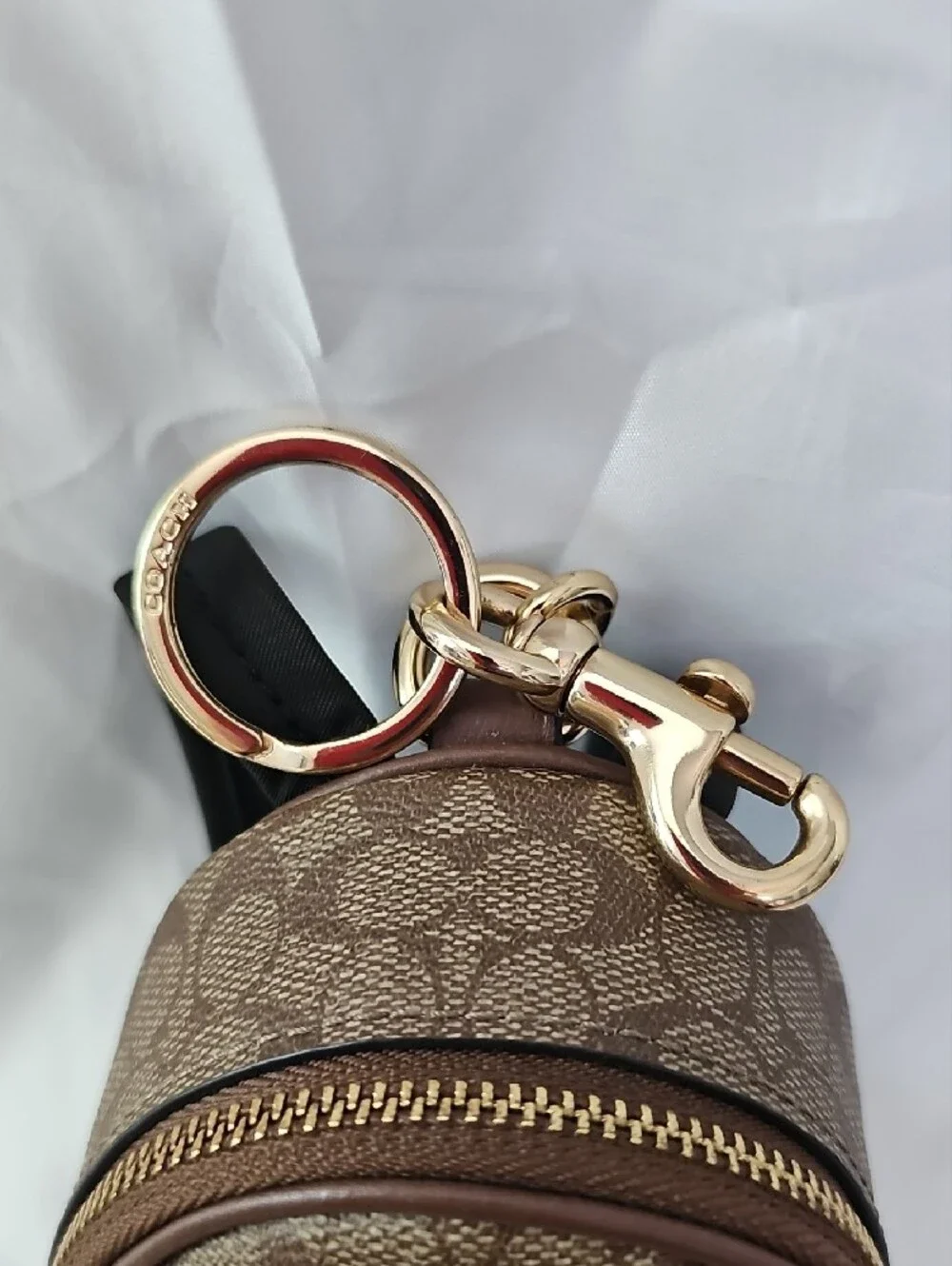COACH Brown Signature Mini Backpack Keychain Pouch with Gold Hardware